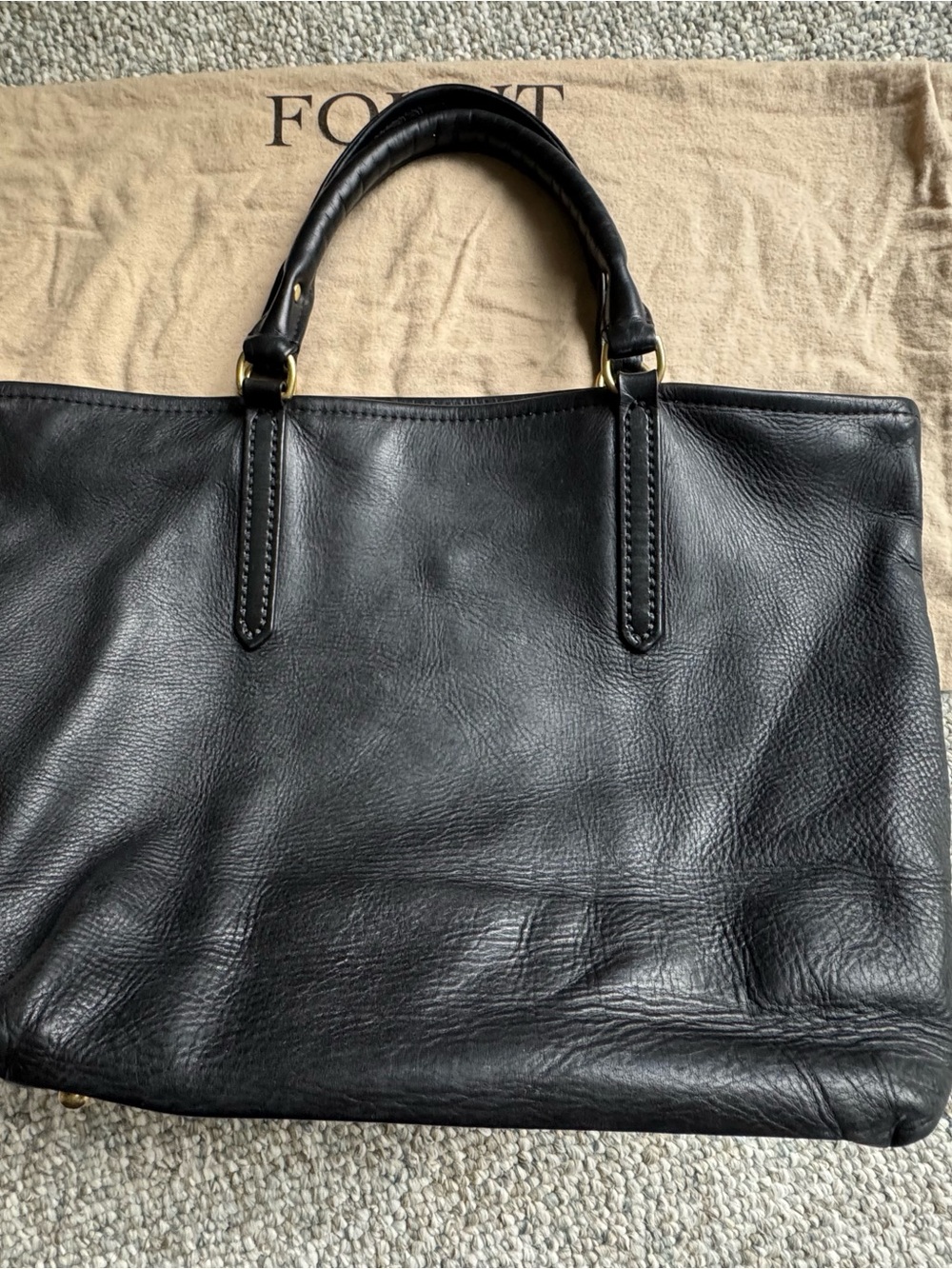 Fount Petite Atlas Black Leather Shoulder Tote with Tassel Charm - Picture 6 of 11